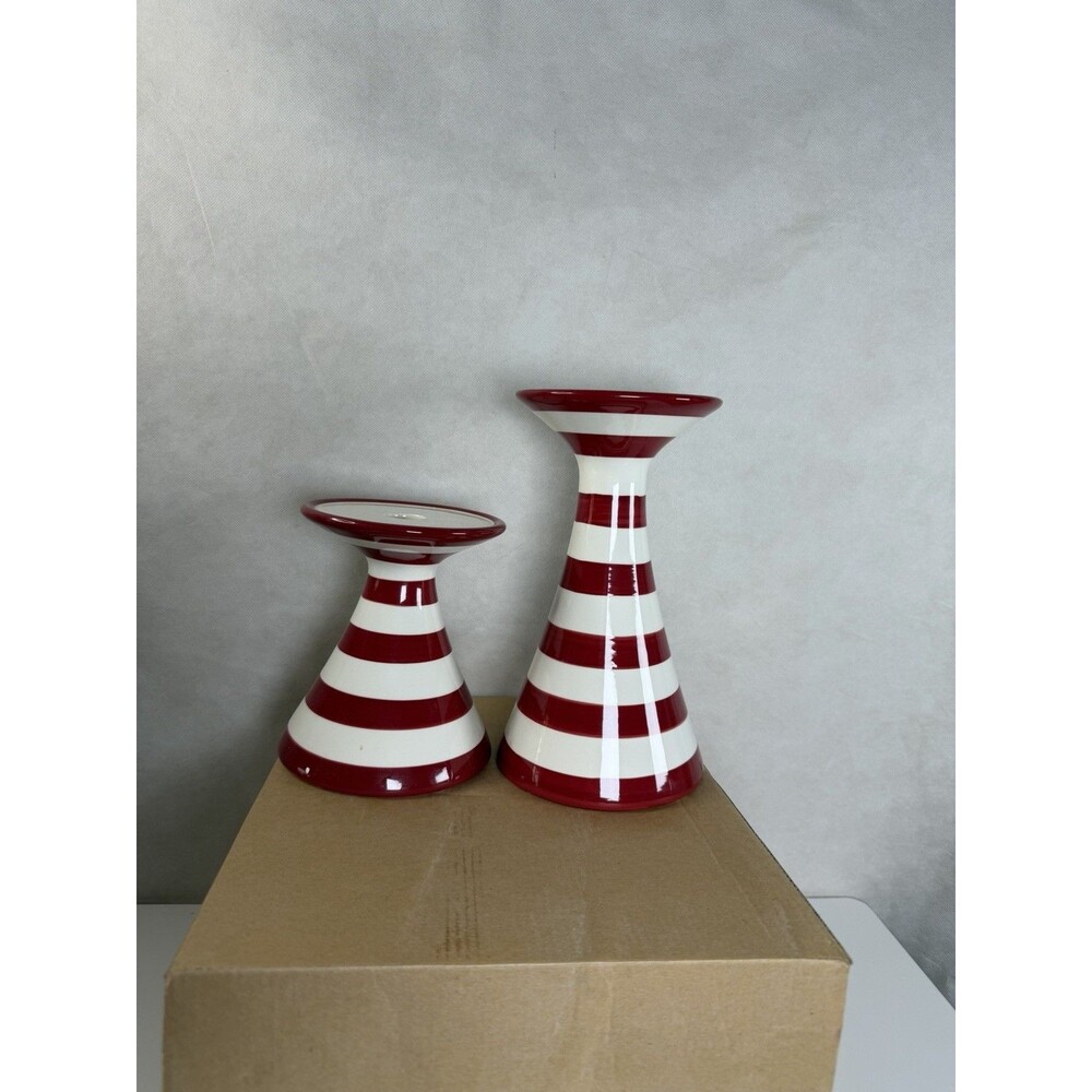 VTG Gold Canyon Candy Cane Columns Set of 2 Ceramic Candle Holders 82989 W/ Box